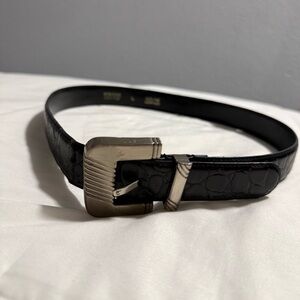 Black Crocodile Embossed Leather Belt